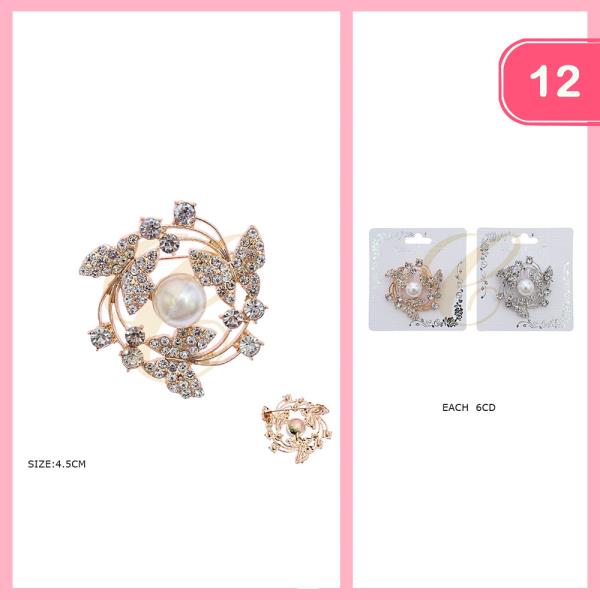 Rhinestone Butterfly Pearl Brooch (12 Units)