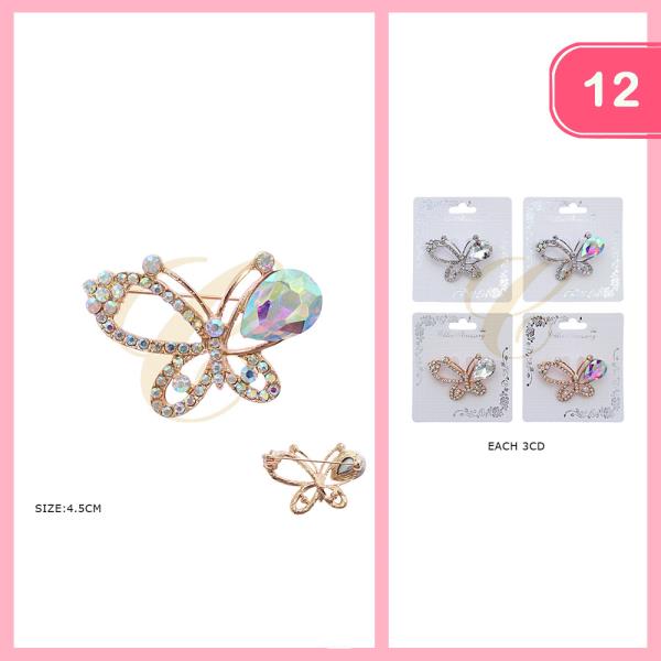 Rhinestone Pearl Butterfly Brooch (12 Units)