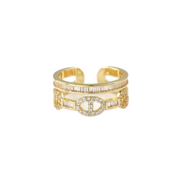 Rhinestone Geometric Stacked Open Ring