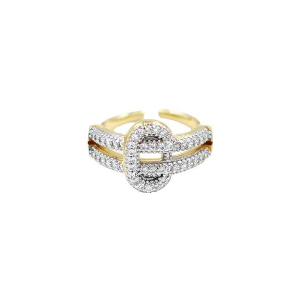Rhinestone Oval Link Open Ring