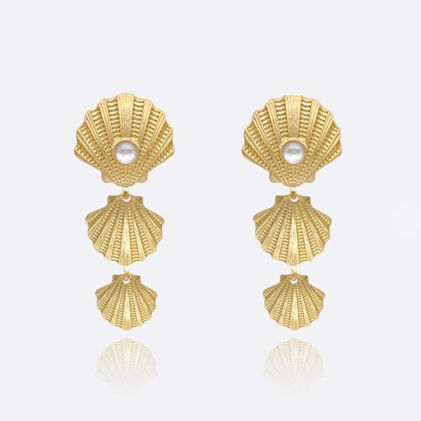 Shell W Pearl 3 Drop Earring