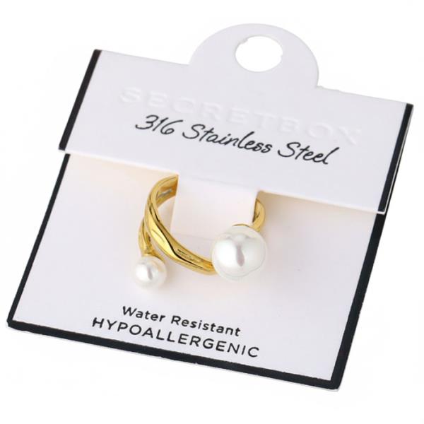 SECRET BOX Stainless Steel Two Pearl Open Ring