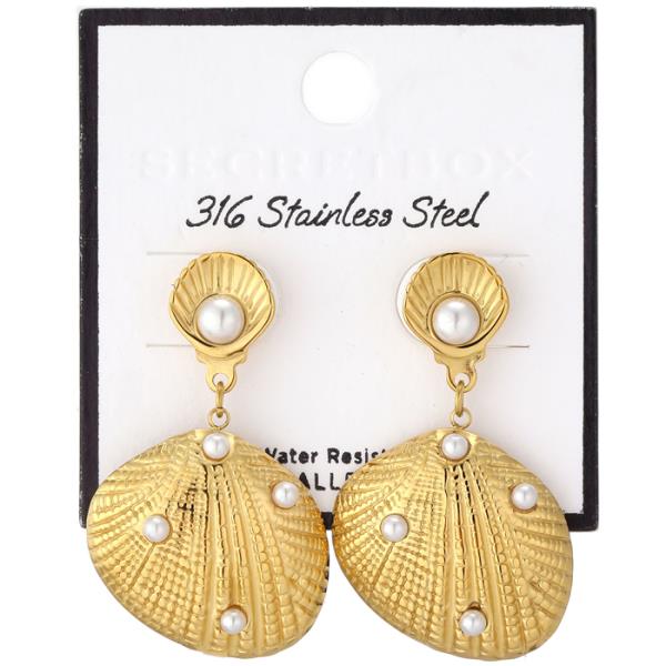 SECRET BOX Stainless Steel Pearl Shell Earring