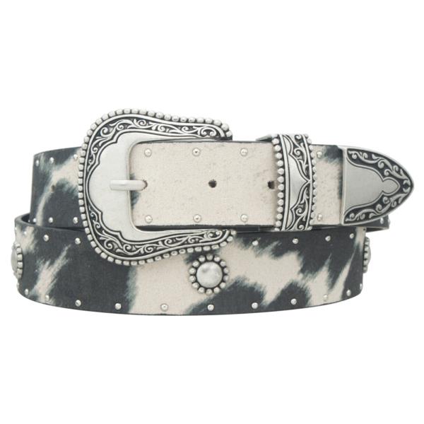 Stud And Concho Microsuede Cow Buckle Belt