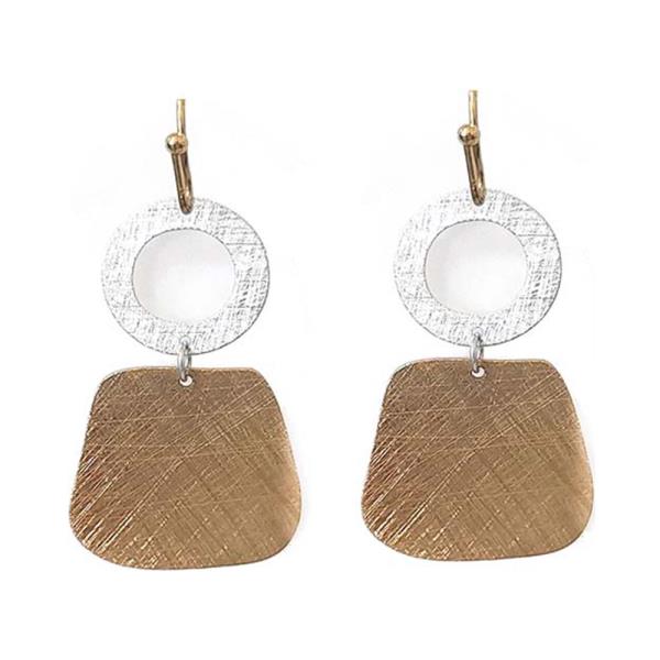 Brass Burnished Metal Two Tone Dangle Earring