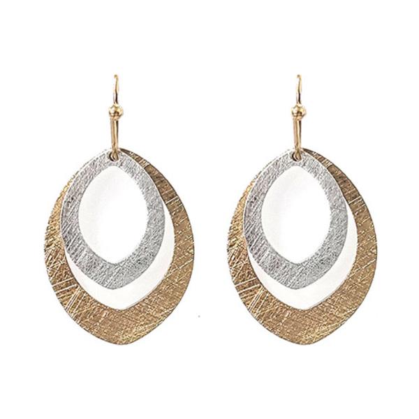 Brass Two Tone Metal Double Oval Dangle Earring