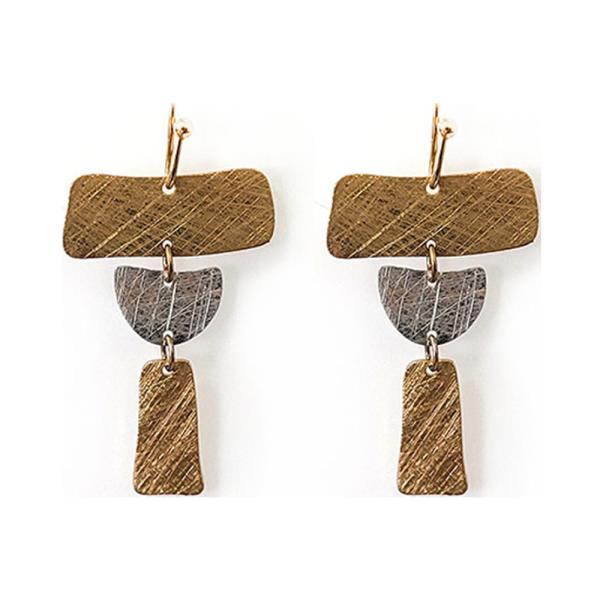 Brass Two Tone Metal Geometric Bar Dangle Earring