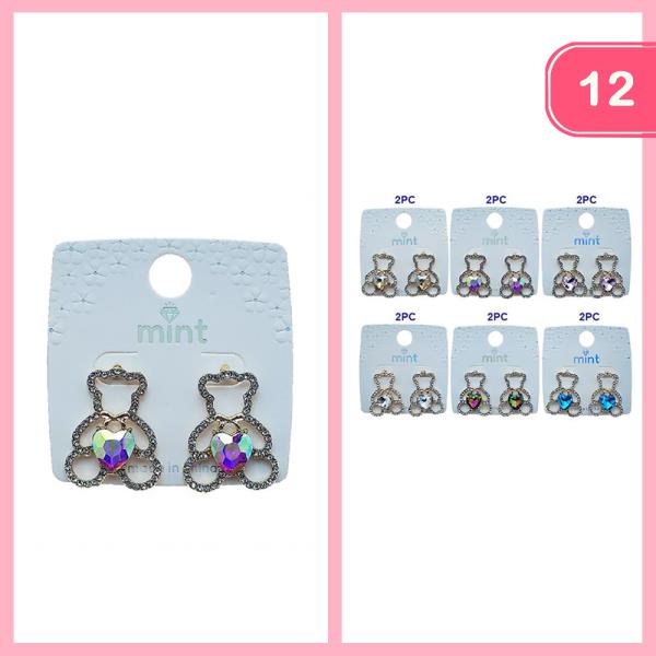 Rhinestone Teddy Bear Post Earring (12 Units)