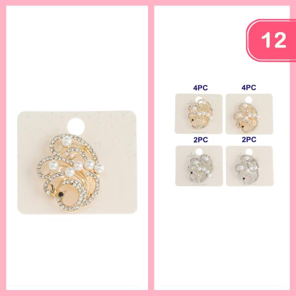 Rhinestone Pearl Peacock Brooch (12 Units)