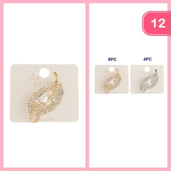 Rhinestones Leaf Brooch (12 Units)