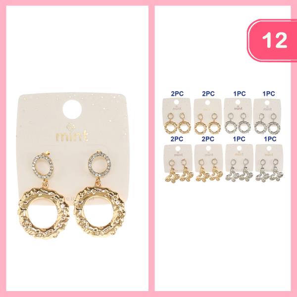 Rhinestone Hammered Dangle Earrings (12 Units)