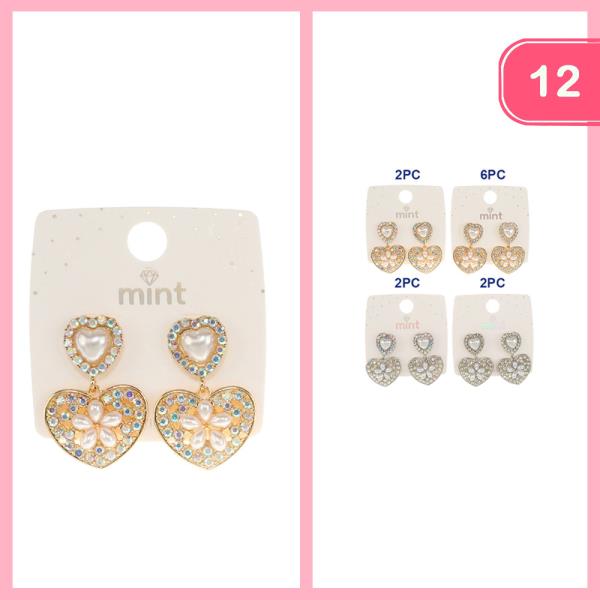 Rhinestone Pearl Dangle Earrings (12 Units)