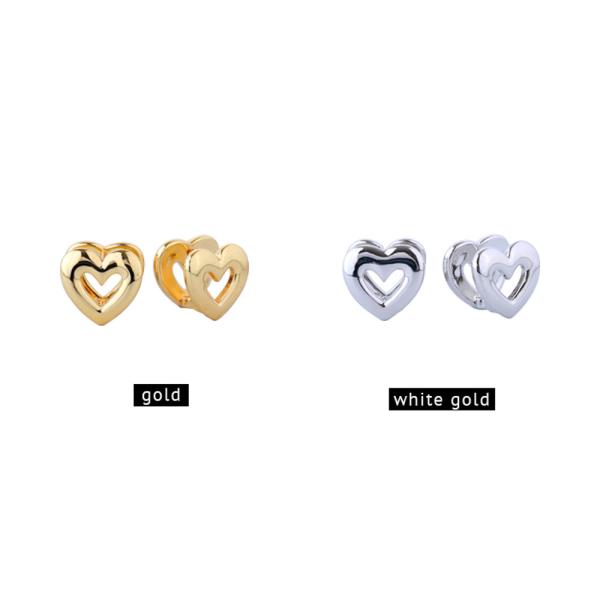 14K GOLD/WHITE GOLD DIPPED DOUBLE HEART STUD EARRINGS