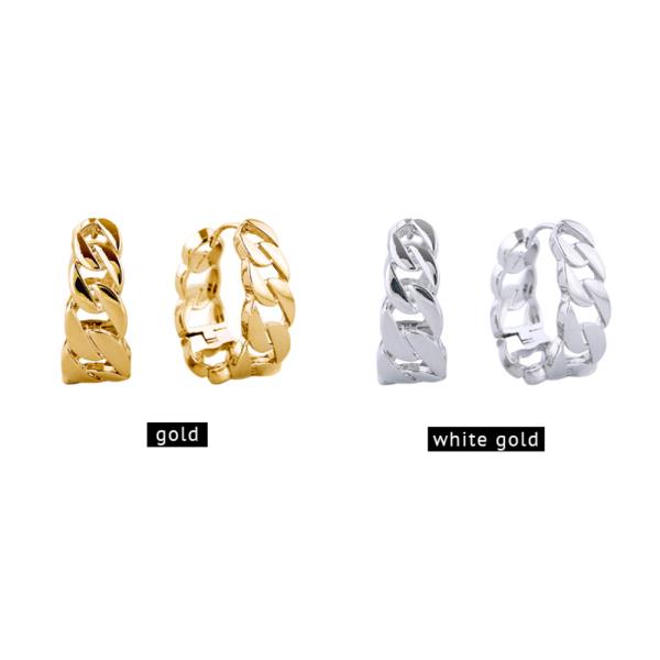 14K GOLD/WHITE GOLD DIPPED CHAIN LINK HOOP EARRINGS