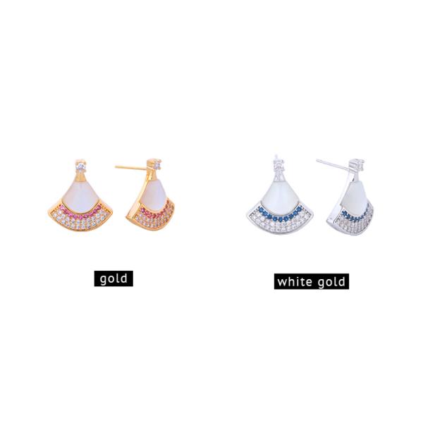 14K Gold White Dipped Fan Shape Stud Earrings