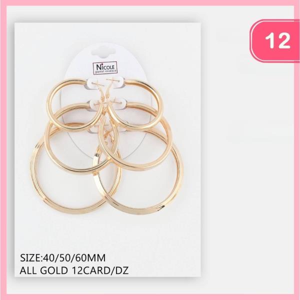 Metal Hoop Earrings Set (12 Units)