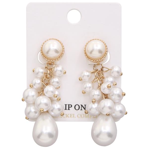 Multi Pearl Dangle Clip On Earring