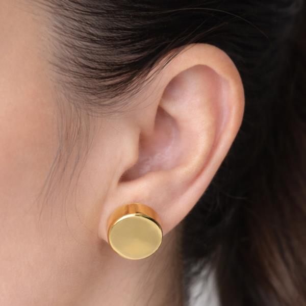 14K Gold White Gold Dipped Disc Stud Earrings