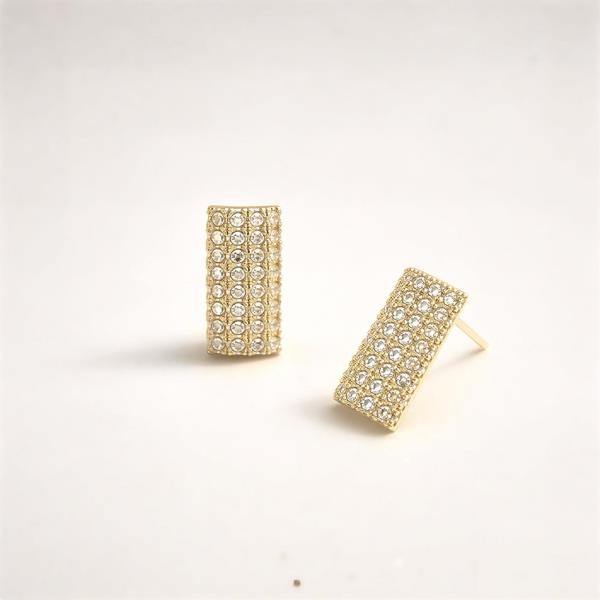 14K Gold Dipped Rectangle Pave CZ Earring