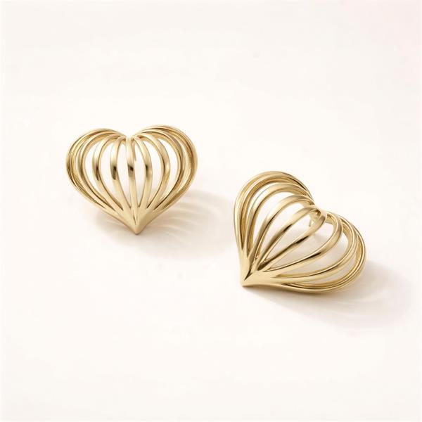 14K White Gold Dipped Open Heart Sculpt Earrings