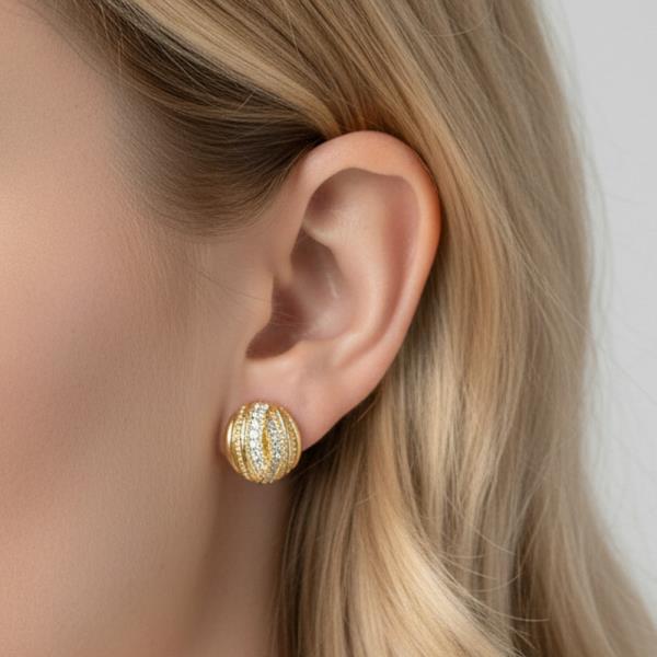 14K Gold White Gold Dipped Stud Earring CZ Pave