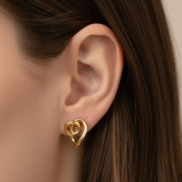 14K Gold White Gold Dipped Heart Stud Earrings