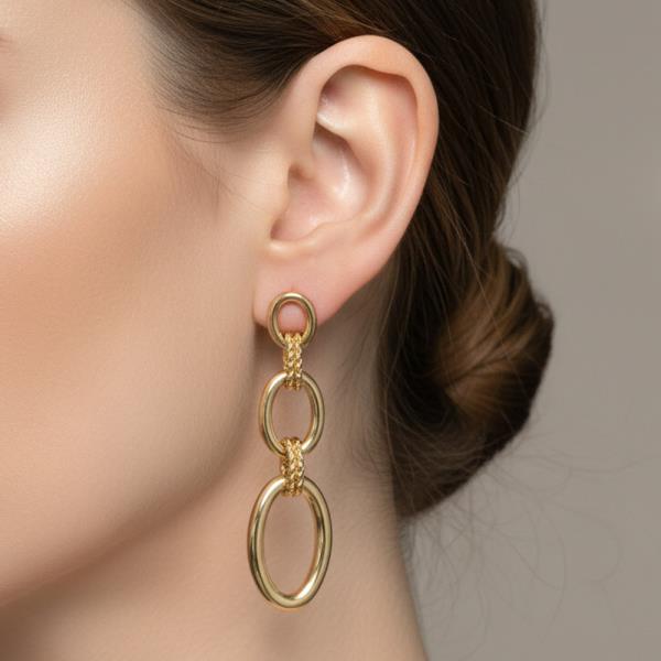 14K White Gold Dipped Oval Link Drop Earrings