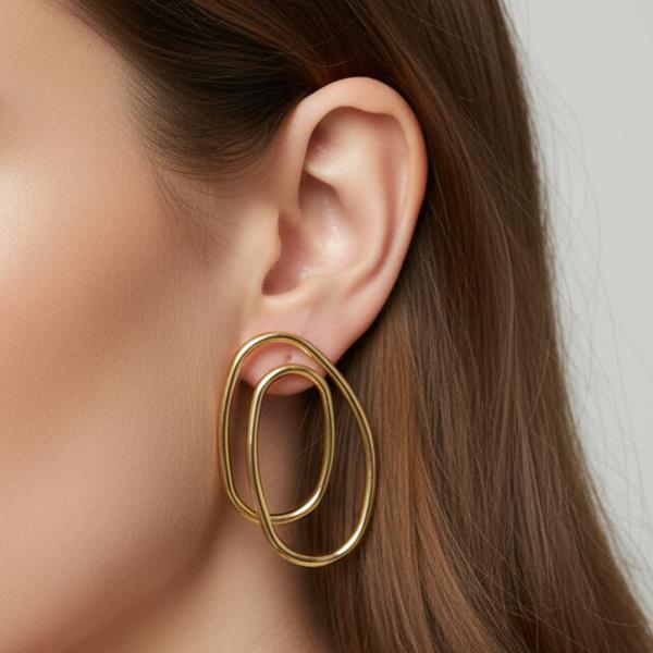 14K Gold White Gold Dipped Oval Hoop Earrings