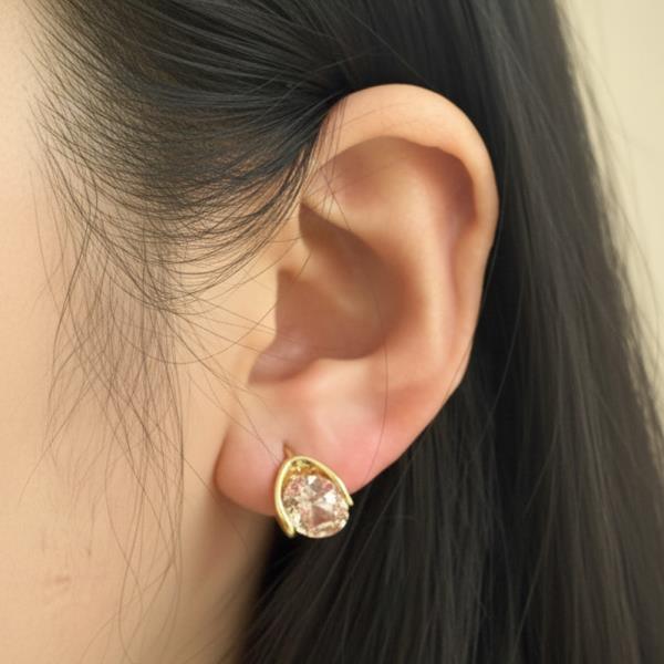 14K Gold Dipped Stone Huggie Hoop Earring with CZ