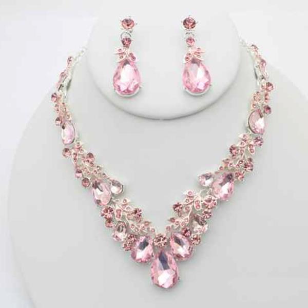 Crystal Marquise Cluster Necklace Earring Set