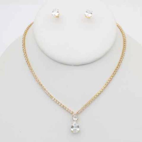 CZ Crystal Pendant Necklace Earring Set