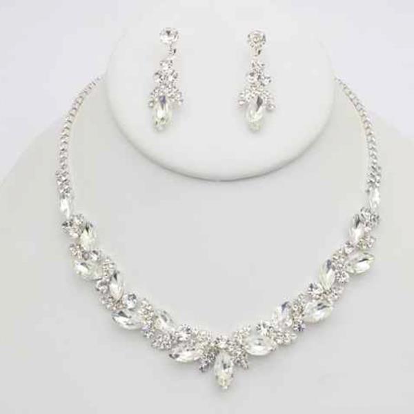 Crystal Cluster Statement Necklace Earring Set