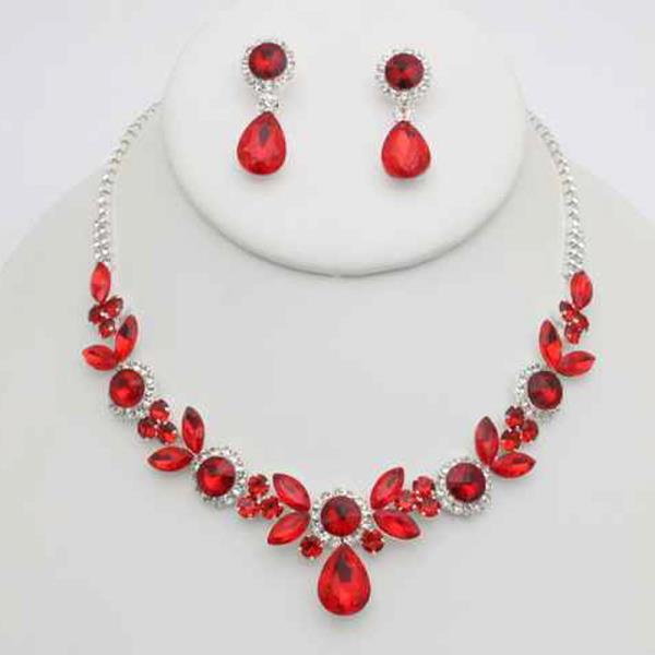 Crystal Teardrop Cluster Necklace Earring Set