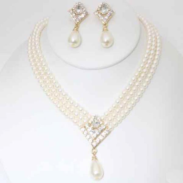 Pearl Teardrop Crystal Necklace Earring Set