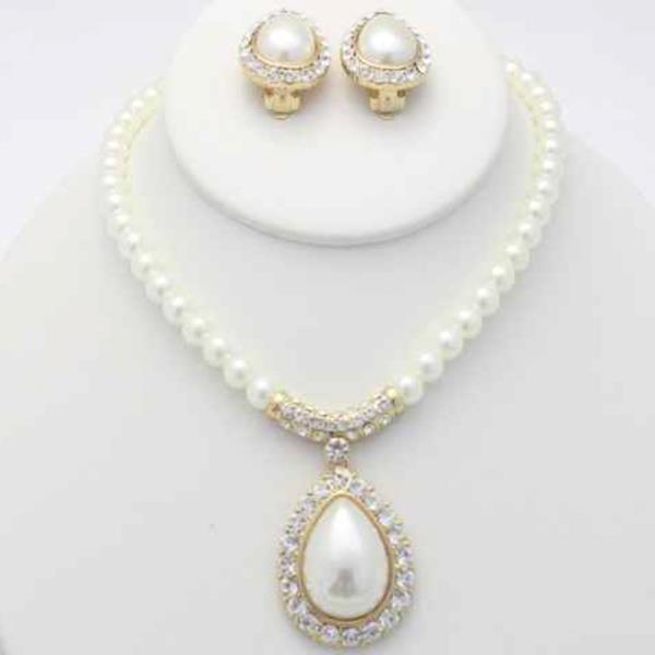 Pearl Teardrop Crystal Necklace Earring Set
