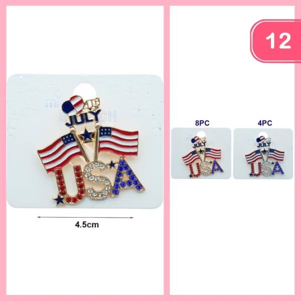 Fourth of July Rhinestone Brooch (12 Units)