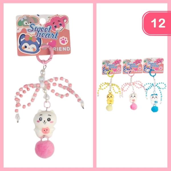 Sweet Heart Friend Bow Pom Pom Keychain (12 Units)