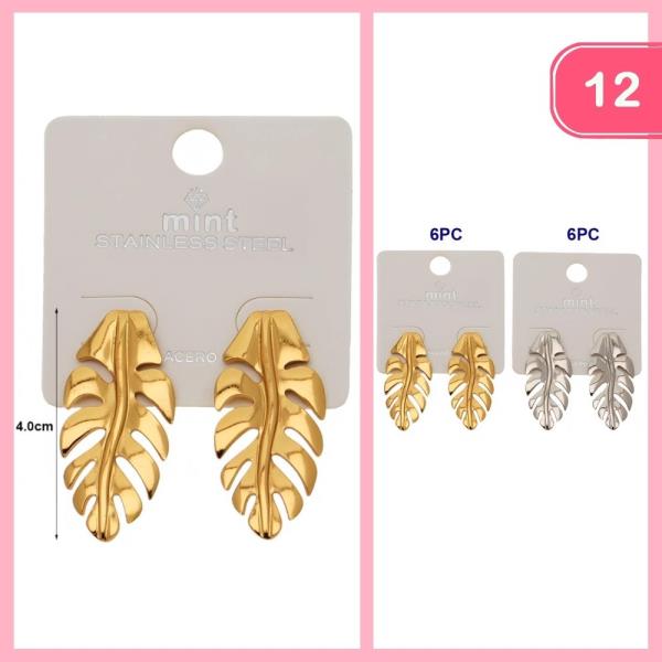 Stainless Steel Leaf Post Earrings (12 Units)