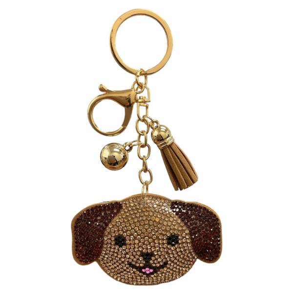RHINESTONE DOG BAG CHARM KEYCHAIN WITH TASSEL
