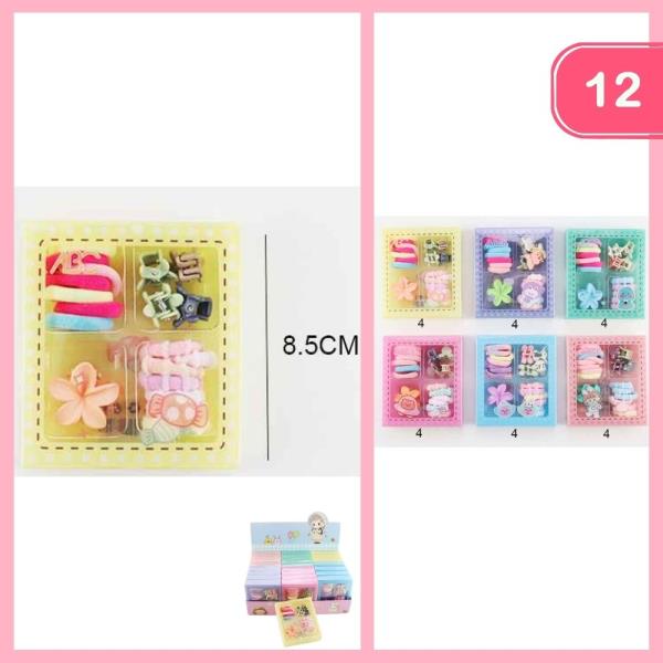 Mini Hair Claw Clip Hair Ties Set (12 Units)