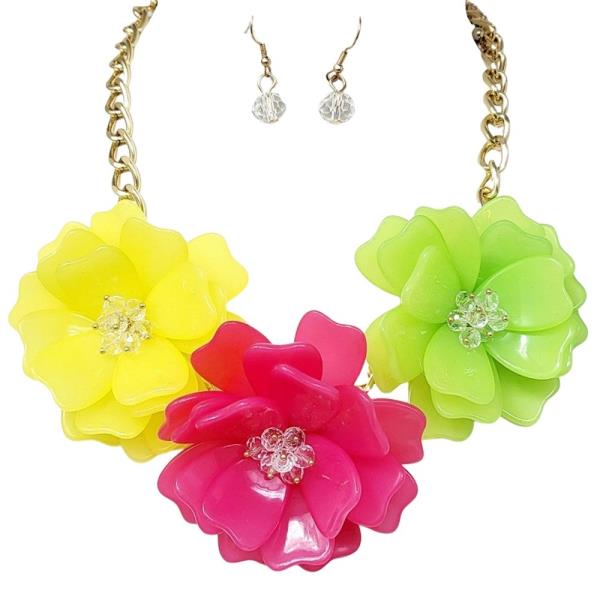 Floral Cluster Statement Necklace Earring Set