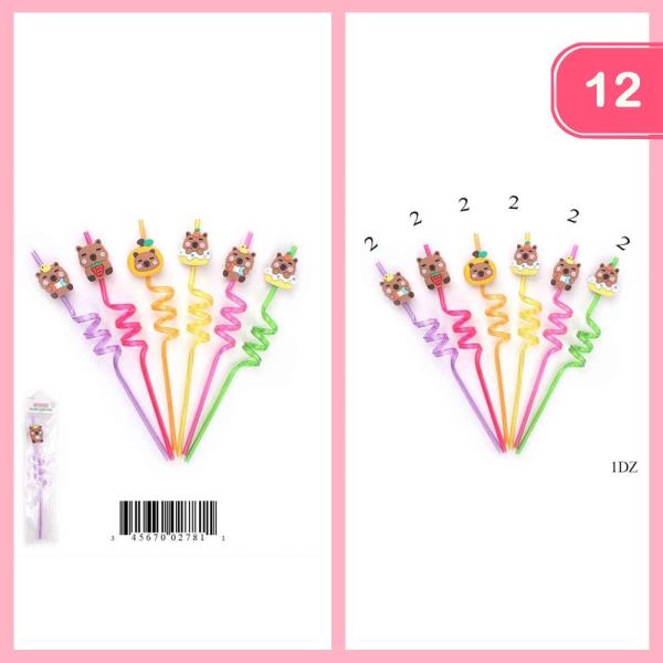 Cute Capybara Swirly Straws (12 Units)