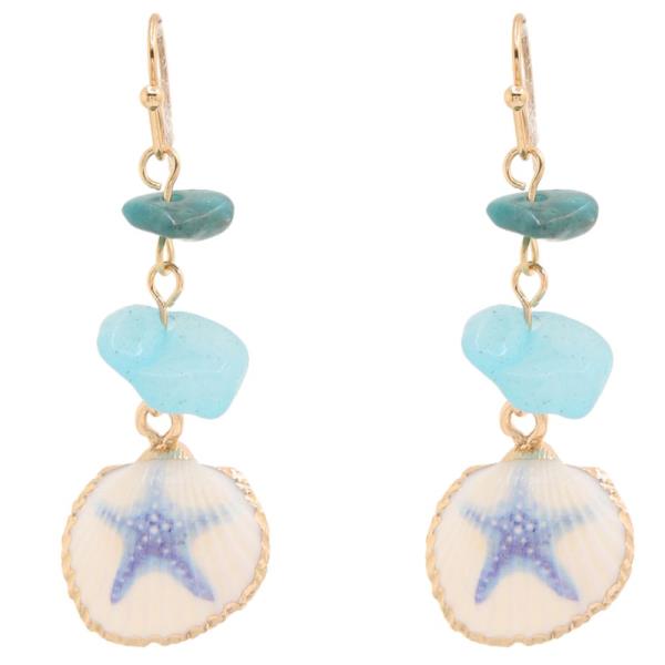 Sealife Shell Stone Tiered Drop Earring