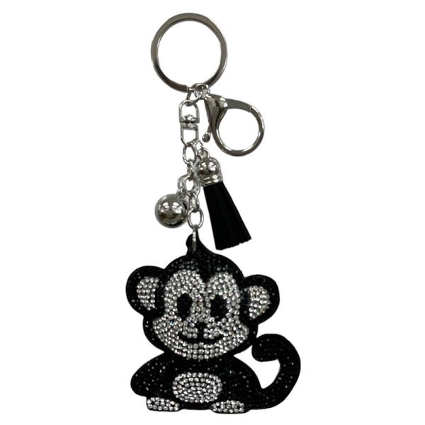 RHINESTONE MONKEY BAG CHARM KEYCHAIN WITH TASSEL