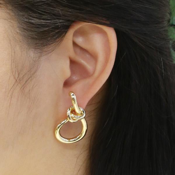 14K Gold White Dipped Knot Drop Loop Earrings