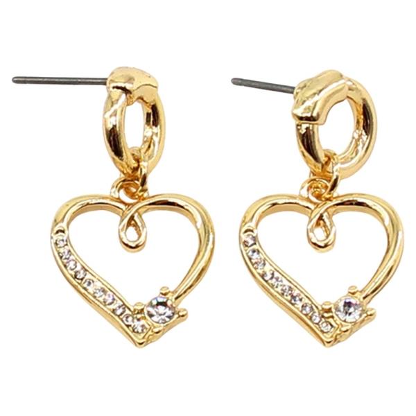 Stone Pave Heart Dangle Earrings