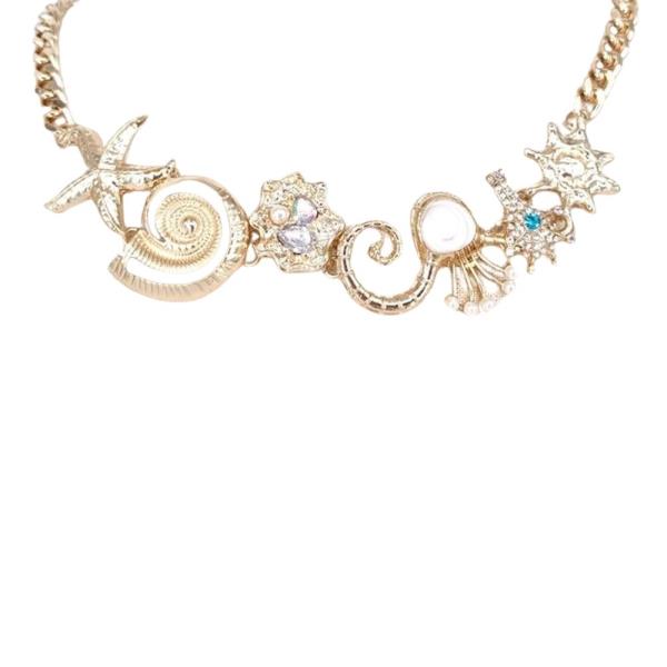 Metal Chain Starfish Shell Rhinestone Necklace