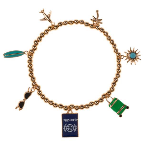 Travel Icon Enameled Charms Stretch Bracelet