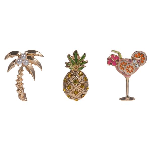 Palmtree, Pineapple and Cocktail Enamel Brooch