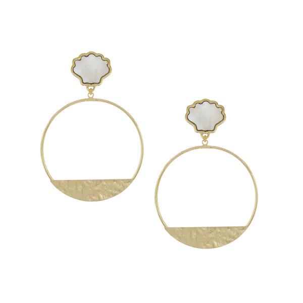 2" Mother of Pearl Shell Post Metal Drop Earrings